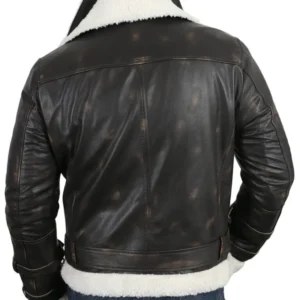 Marcy Mens Genuine Cow Leather Aviator Jacket in Black back