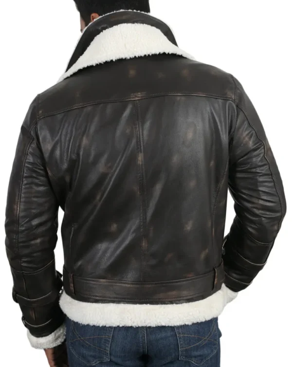 Marcy Mens Genuine Cow Leather Aviator Jacket in Black back