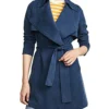 Mariah Wide Lapel Style Long Cotton Blue Coat