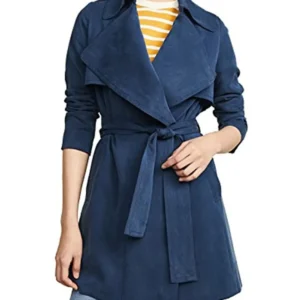Mariah Wide Lapel Style Long Cotton Blue Coat
