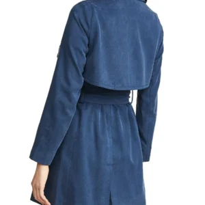 Mariah Wide Lapel Style Long Cotton Blue Coat Back