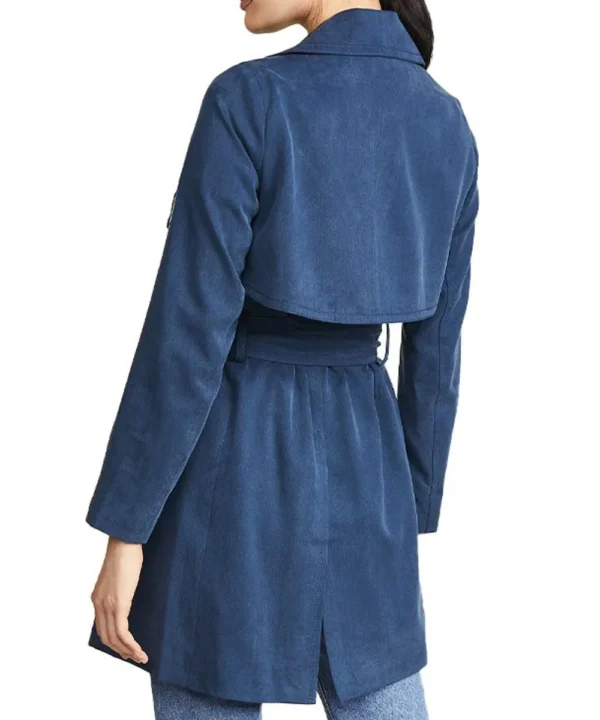Mariah Wide Lapel Style Long Cotton Blue Coat Back