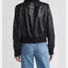 Mary Gun Flap Style Black Leather Bomber Jacket Back