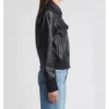 Mary Gun Flap Style Black Leather Bomber Jacket Side View