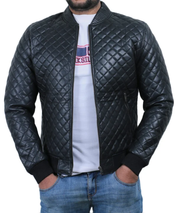 Maya Forest Black Bomber Leather Jacket