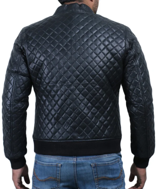 Maya Forest Black Bomber Leather Jacket Back