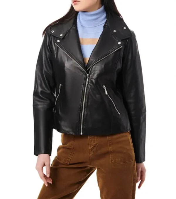 Maylea Classic Black Biker Leather Jacket