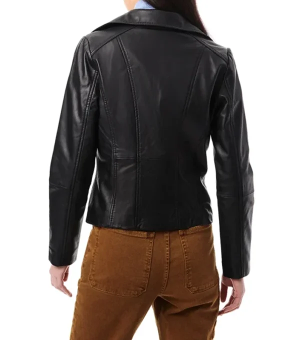 Maylea Classic Black Biker Leather Jacket Back