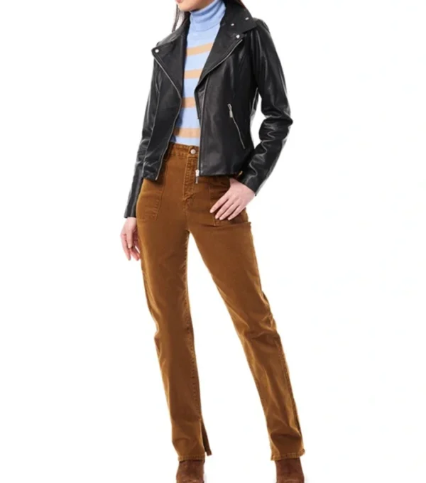 Maylea Classic Black Biker Leather Jacket Front