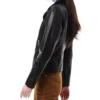 Maylea Classic Black Biker Leather Jacket Side View