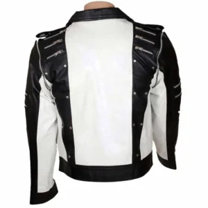 Michael Jackson Pepsi Zipper Black and White Leather Jacket Back