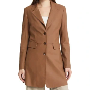 Michelle Brown Plain Leather Tan Brown Coat