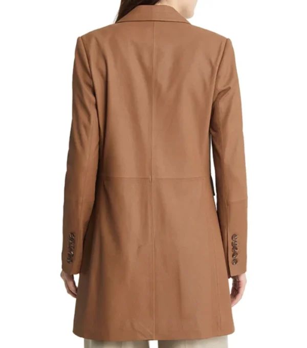 Michelle Brown Plain Leather Tan Brown Coat Back