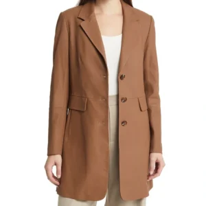 Michelle Brown Plain Leather Tan Brown Coat Open Front