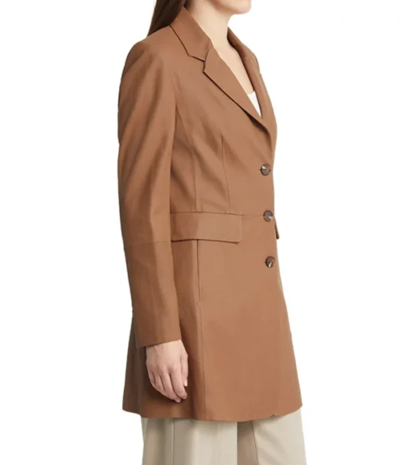 Michelle Brown Plain Leather Tan Brown Coat Side View