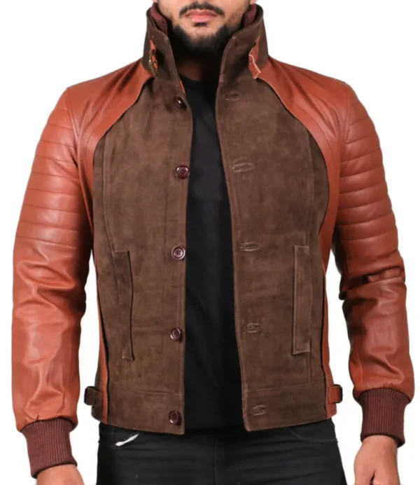 Millie mens genuine cow suede leather fencing jacket in tan