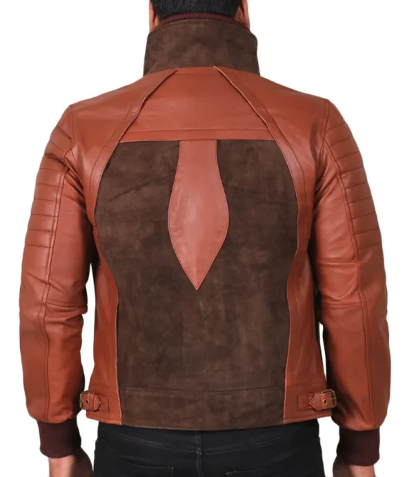Millie mens genuine cow suede leather fencing jacket in tan back