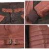 Millie mens genuine cow suede leather fencing jacket in tan closeup