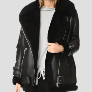 Mitchell Black Shearling Real Leather Biker Jacket