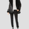 Mitchell Black Shearling Real Leather Biker Jacket Open Front