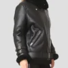 Mitchell Black Shearling Real Leather Biker Jacket Side View