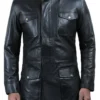 Myla Stand collar Long Leather Coat