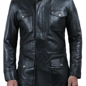 Myla Stand collar Long Leather Coat