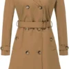 Naima Detachable Hood Camel Long Cotton Trench Coat