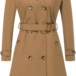 Naima Detachable Hood Camel Long Cotton Trench Coat