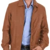 Natasha Deep Tan Leather Bomber Jacket