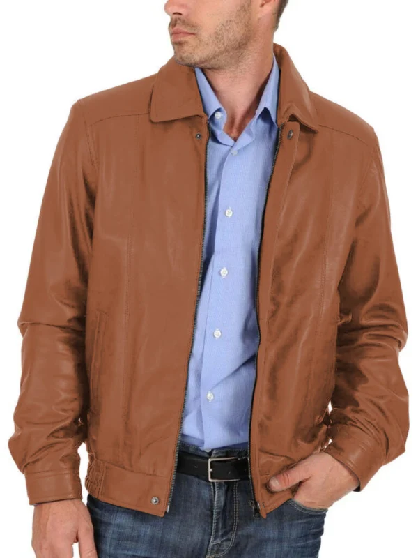 Natasha Deep Tan Leather Bomber Jacket