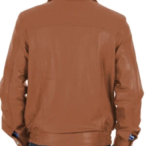 Natasha Deep Tan Leather Bomber Jacket Back
