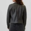 Navada Simple Black Biker Leather Jacket Back
