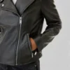 Navada Simple Black Biker Leather Jacket Closeup