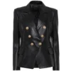 Nelly Double Breasted Bold Style Black Leather Blazer