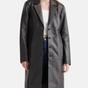 Nesha Chic Look Black Leather Trench Coat