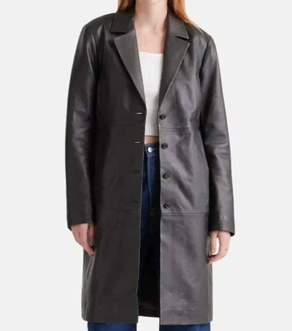 Nesha Chic Look Black Leather Trench Coat