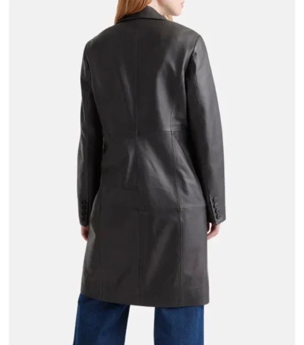 Nesha Chic Look Black Leather Trench Coat Back