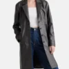 Nesha Chic Look Black Leather Trench Coat Front