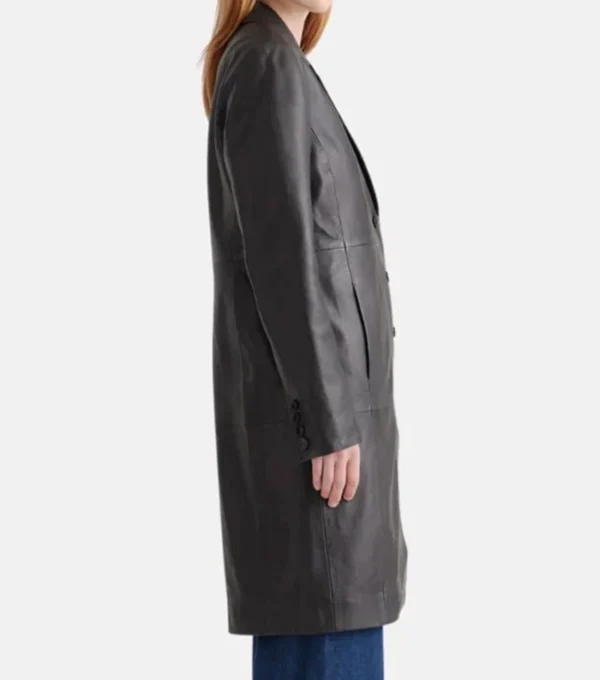Nesha Chic Look Black Leather Trench Coat Side View