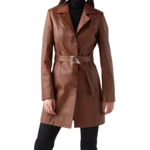 Nikolai Sleek Fit Brown Leather Trench Coat