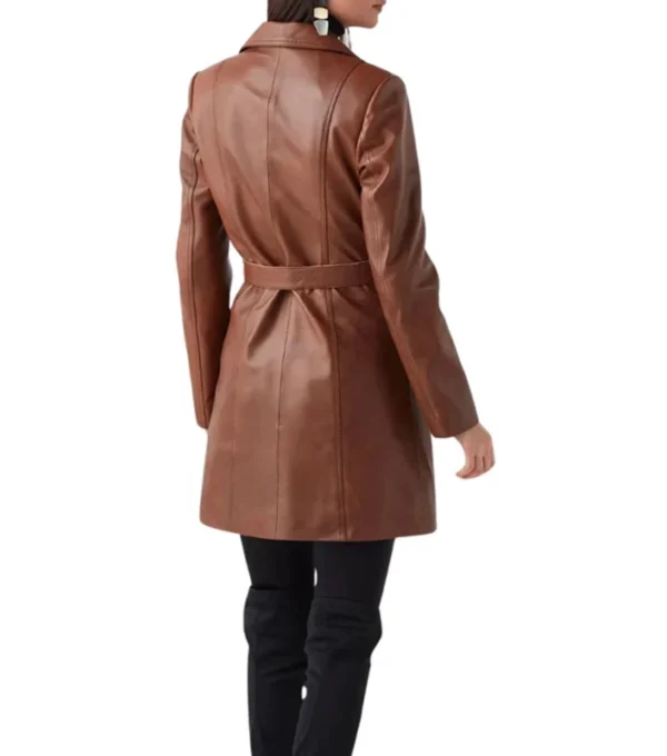 Nikolai Sleek Fit Brown Leather Trench Coat Back