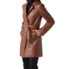 Nikolai Sleek Fit Brown Leather Trench Coat Left Side