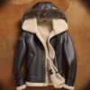 Noah Brown Hooded Aviator style Leather Jacket