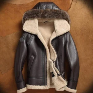 Noah Brown Hooded Aviator style Leather Jacket