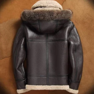 Noah Brown Hooded Aviator style Leather Jacket Back