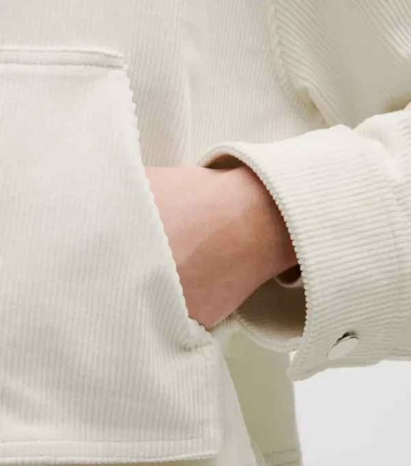 Nora Off White Cropped Corduroy Jacket Closeup