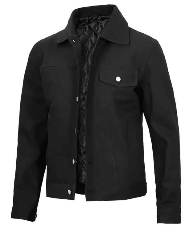 One Chest Pocket Black Cotton Trucker Jacket
