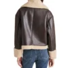 Paige Plain Brown Shearling Aviator Leather Jacket Back