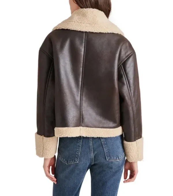 Paige Plain Brown Shearling Aviator Leather Jacket Back